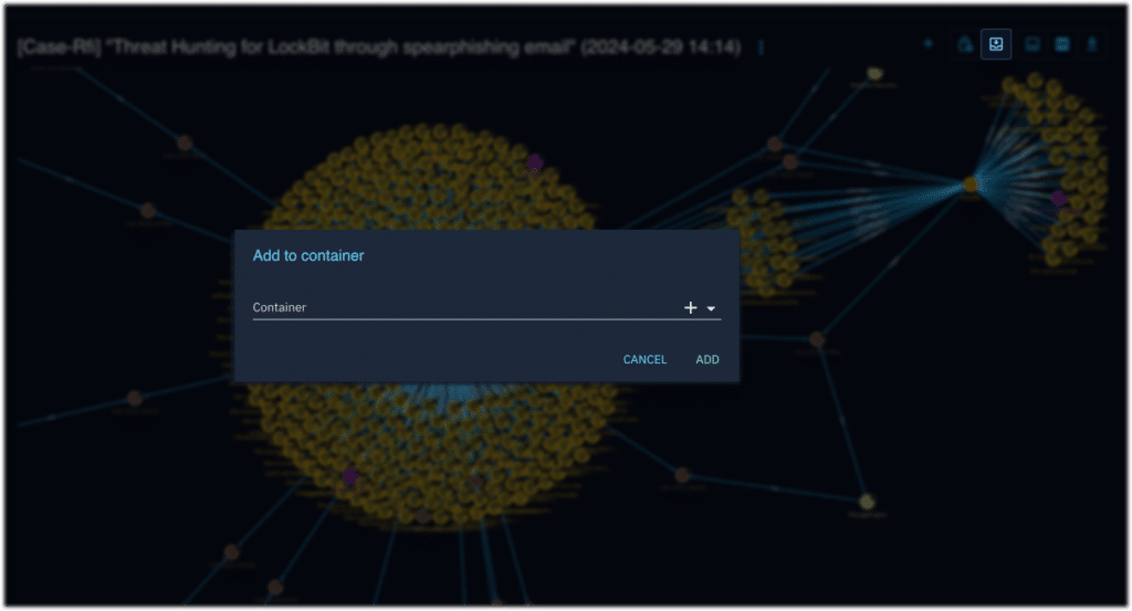 Add your investigation to the container (Case)