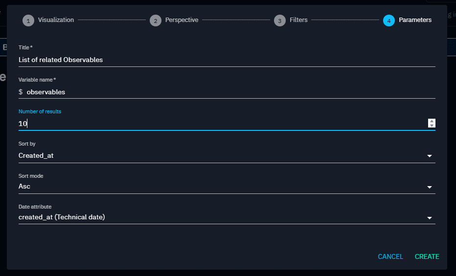 Parameters form for a FINTEL template widget
