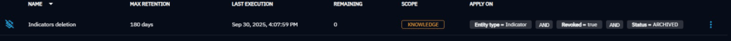No need to keep archived data or revoked indicators forever - retention rules will automatically delete them after a certain period of inactivity